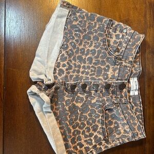 One Teaspoon Leopard Print Jean Shorts